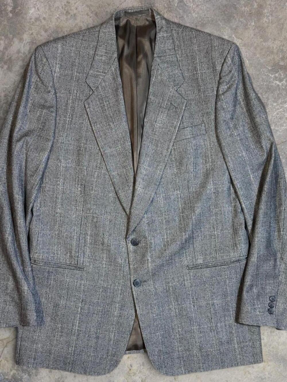 Vintage Glen Plaid Herringbone Gray Wool Blazer USA Made Italy Tallia Sz48L